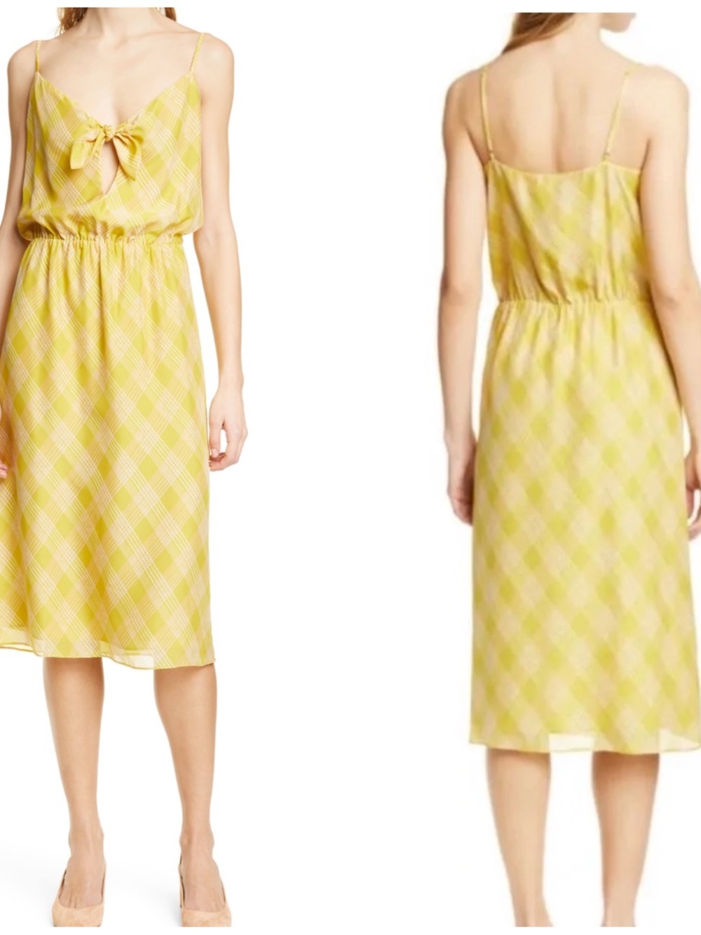 Joie Abiah Silk Sleeveless Midi Dress Antique Moss Checks